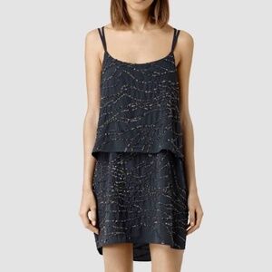 ALL SAINTS Gunmetal Embellished Mini Dress US Size 6 Sequins Gray Party Cocktail